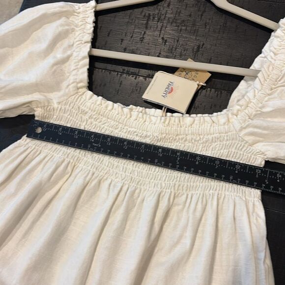 NWT FAHERTY Ramona Organic Cotton Shift Dress Egret White Puff Sleeve Top Small‌ - Picture 11 of 14